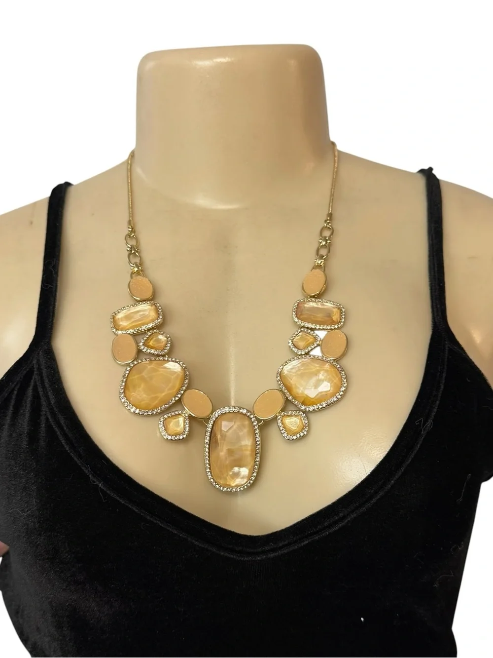 Gold-Tone Statement Adjustable Necklace‎ with Champagne Resin Stones